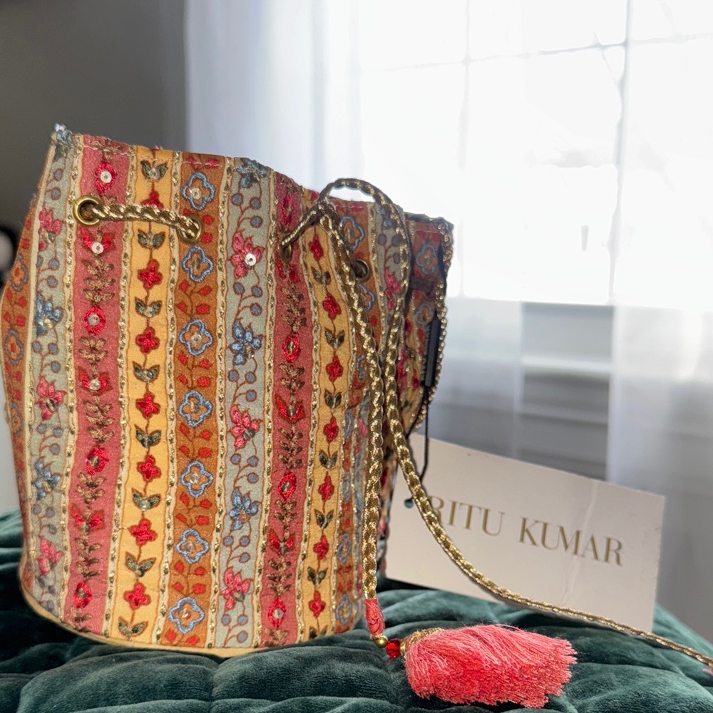 Ritu Kumar Floral Embroidered Drawstring Bag